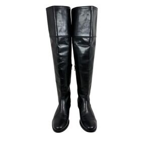 FRYE Melissa Over The Knee Leather Riding Boots, Harness Buckle, Black, Size 6.5